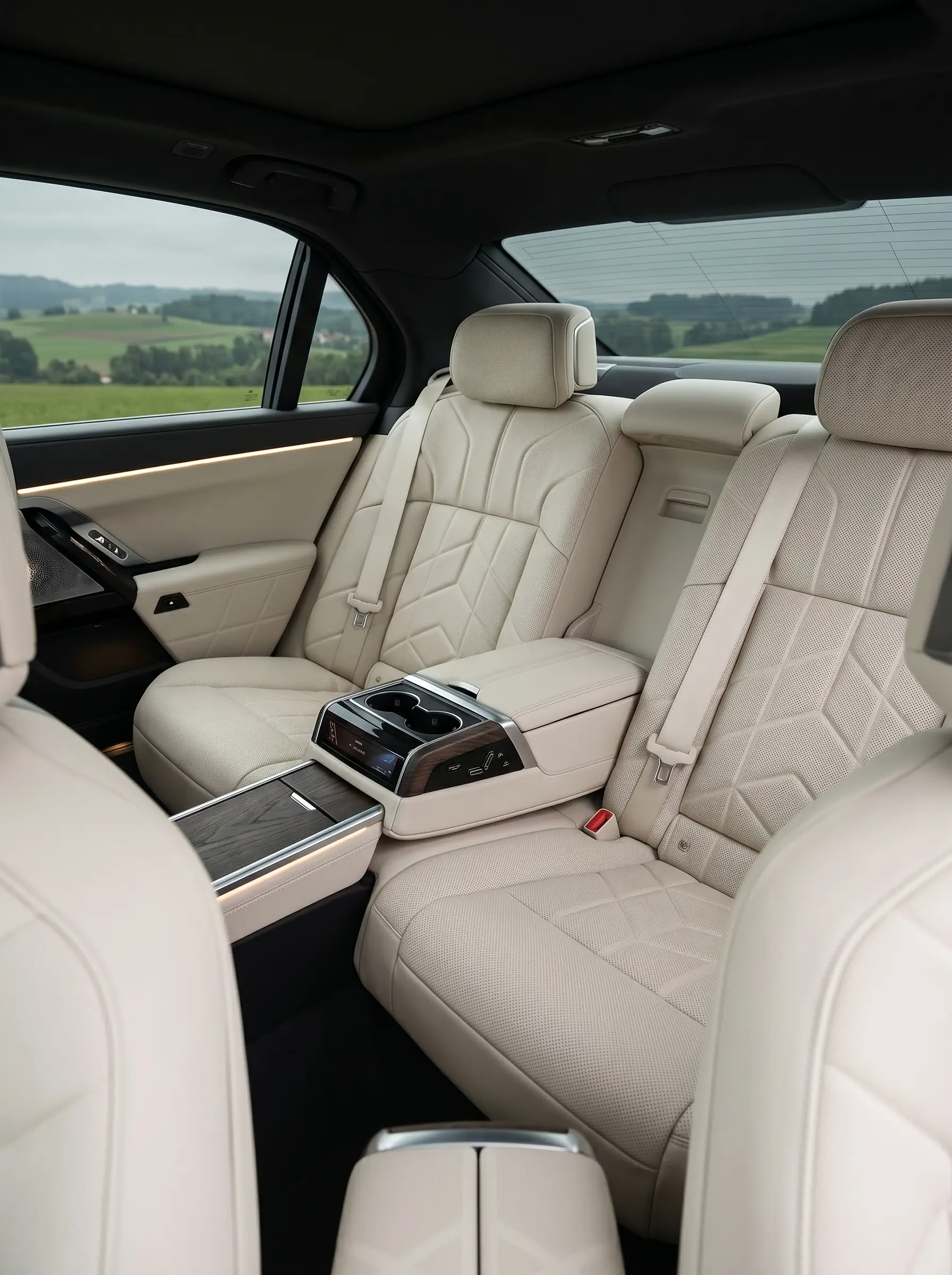 BMW 7er Fond mit beiger Lederausstattung und Mittelkonsole